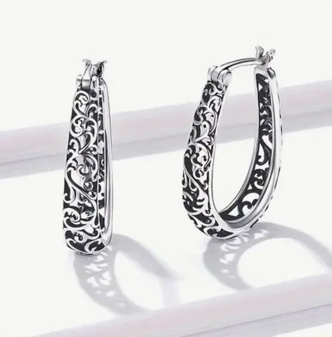 Sterling Silver Hinged Hoop Filigree Earrings