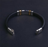 Black Leather Gold Steel Bracelet