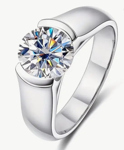 Sterling Silver 2Ct Moissanite Diamond 80mm Solitaire Ring
