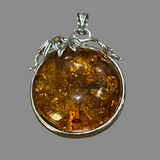 Sterling Silver Round Amber Pendant