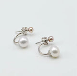 Sterling Silver Front Back Pearl 2 in 1 Stud Earrings