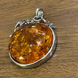 Sterling Silver Round Amber Pendant