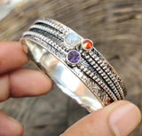 Sterling Silver Spinner Stone 8” Bangle Bracelet