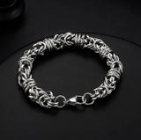 Silver Etched 10mm Byzantine Link Chain Bracelet