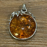 Sterling Silver Round Amber Pendant