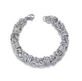 Silver Etched 10mm Byzantine Link Chain Bracelet