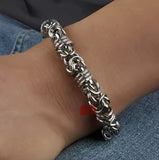 Silver Etched 10mm Byzantine Link Chain Bracelet