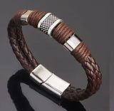 Brown Leather and Steel Bracelet