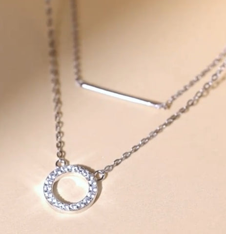 Sterling Silver Two Stacking Zircon And Bar Necklace