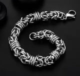 Silver Etched 10mm Byzantine Link Chain Bracelet