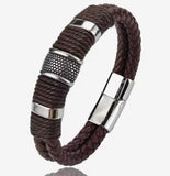 Thick Brown Leather and Steel Bracelet