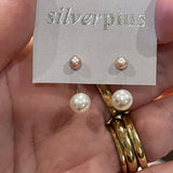 Sterling Silver Front Back Pearl 2 in 1 Stud Earrings