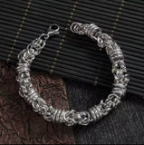 Silver Etched 10mm Byzantine Link Chain Bracelet