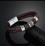 Brown Leather and Steel Bracelet