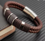 Thick Brown Leather and Steel Bracelet