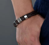 Black Leather and Steel Bracelet