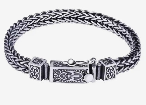 Silver Steel Flat Dragon Bone Chain Weaving Bracelet