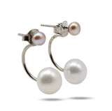 Sterling Silver Front Back Pearl 2 in 1 Stud Earrings