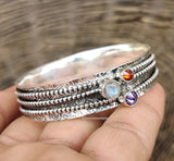 Sterling Silver Spinner Stone 8” Bangle Bracelet