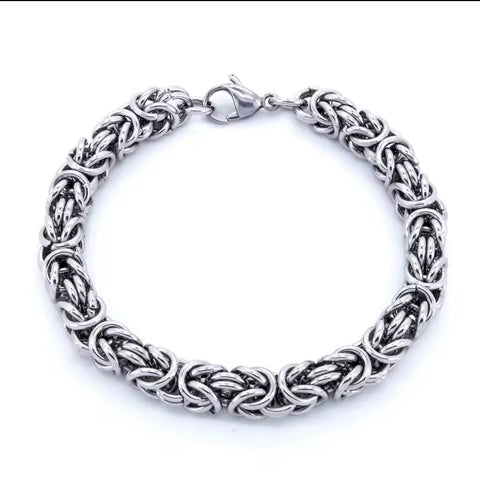 Silver 8mm Byzantine Link Chain Bracelet