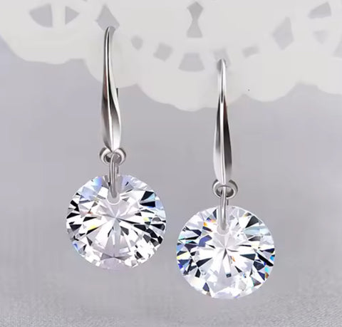 Sterling Silver Curved Drop CZ Earring