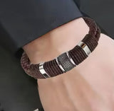 Thick Brown Leather and Steel Bracelet