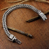 Silver Steel Flat Dragon Bone Chain Weaving Bracelet