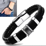 Black Leather and Steel Bracelet