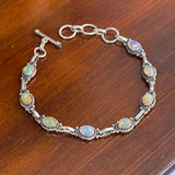 Sterling Silver Genuine Opal 8” Bracelet