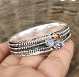 Sterling Silver Spinner Stone 8” Bangle Bracelet