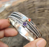 Sterling Silver Spinner Stone 8” Bangle Bracelet