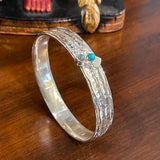 Sterling Silver Spinner Stone 8” Bangle Bracelet