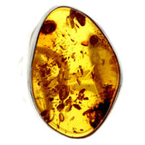 Sterling Silver & Genuine Cognac Baltic Amber Unique Ring -