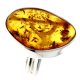 Sterling Silver & Genuine Cognac Baltic Amber Unique Ring -