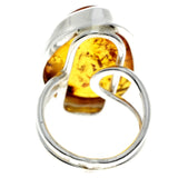 Sterling Silver & Genuine Cognac Baltic Amber Unique Ring -