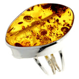 Sterling Silver & Genuine Cognac Baltic Amber Unique Ring -