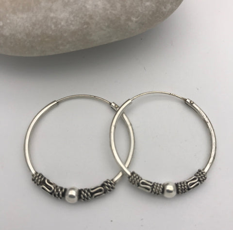 Sterling Silver Tribal Karen Hoop 3 Earrings