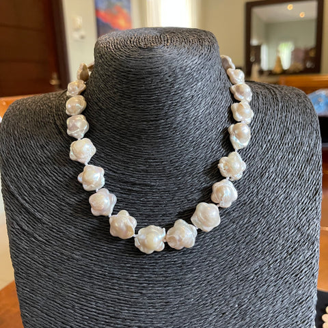 Biwa Cultured Pearl Flower Necklace