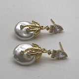 Ornate 14k gold collection Coin Pearl drop earring