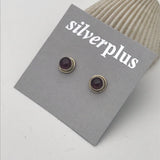 Sterling Silver Small Round Bezel Semi Precious Stone Studs