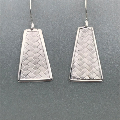 Sterling Silver Brushed Woven Trapezium Earrings