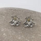 Sterling Silver Gold Vermeil 3D Flower Stud Triple Flower Gold Earrings