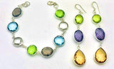 Sterling Silver Multi Stone Necklace, Bracelet, Earrings Jewellery Set