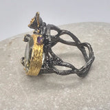 Stunning huge rare Amethyst black rhodium gold ring