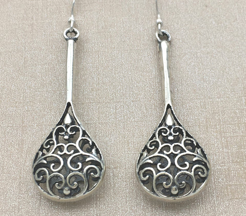 Sterling Silver Tear Drop Puff Scroll Earrings