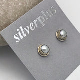 Sterling Silver Small Round Bezel Semi Precious Stone Studs