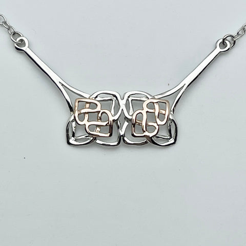 Sterling Silver 18Kt Rose Gold Celtic Hearts Entwined Necklace